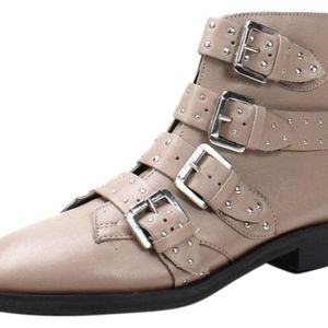 Topshop Nude Studded Buckles Leather Booties